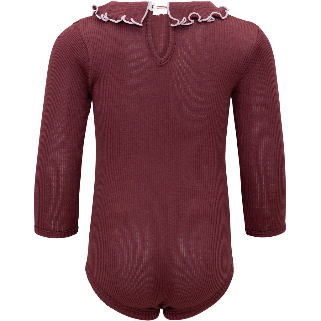 minimalisma Athena - Baby wool long sleeve collared bodysuit Body Bordeaux