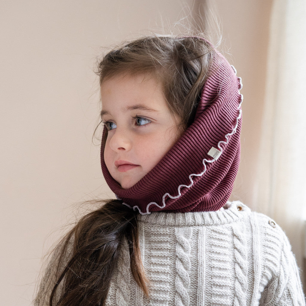 minimalisma Aha - Children's wool tube scarf Bib / Hairband / Acc Bordeaux with Peony