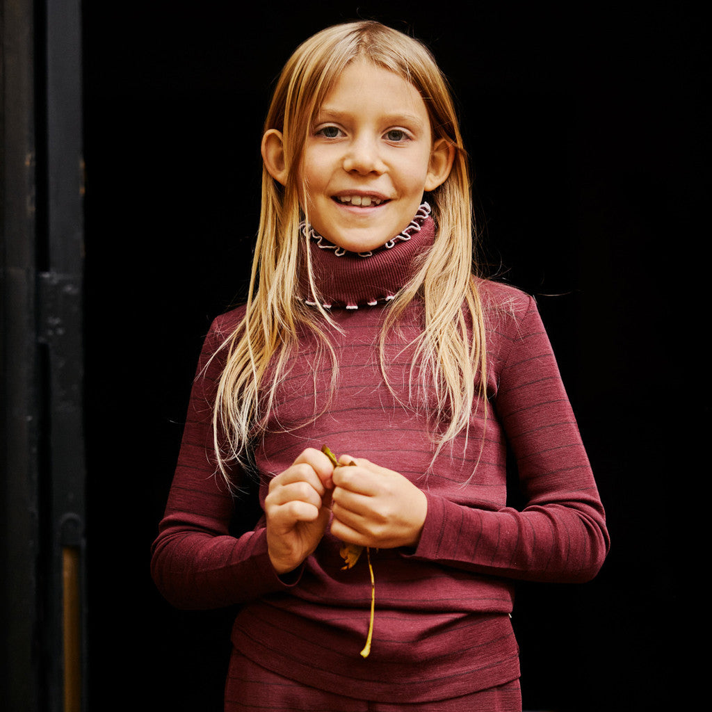 minimalisma Aha - Children's wool tube scarf Bib / Hairband / Acc Bordeaux with Peony