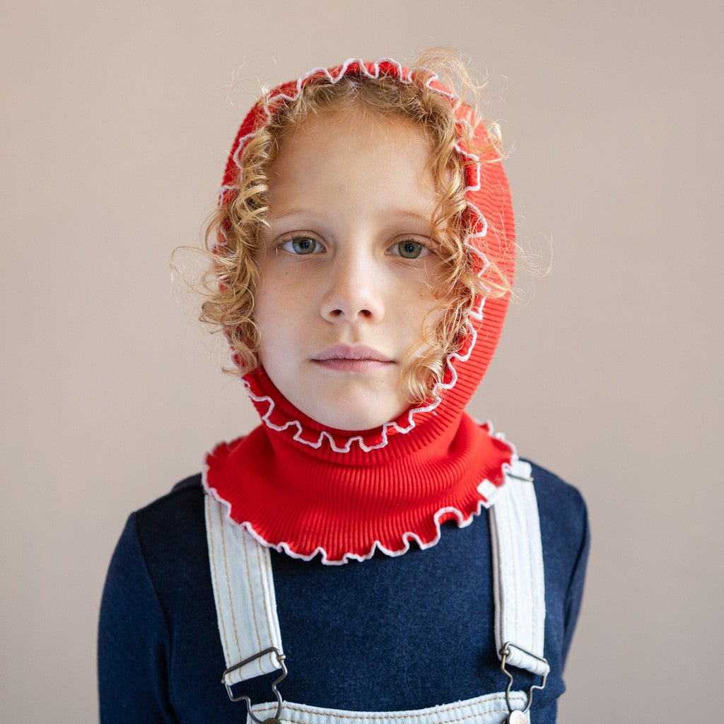 minimalisma Aha - Children's wool tube scarf Bib / Hairband / Acc Red with Peony