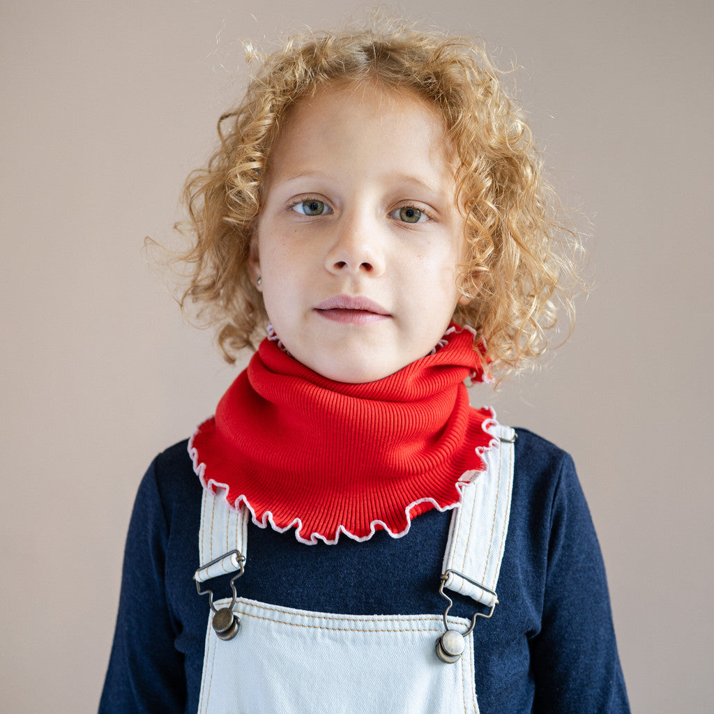 minimalisma Aha - Children's wool tube scarf Bib / Hairband / Acc Red with Peony
