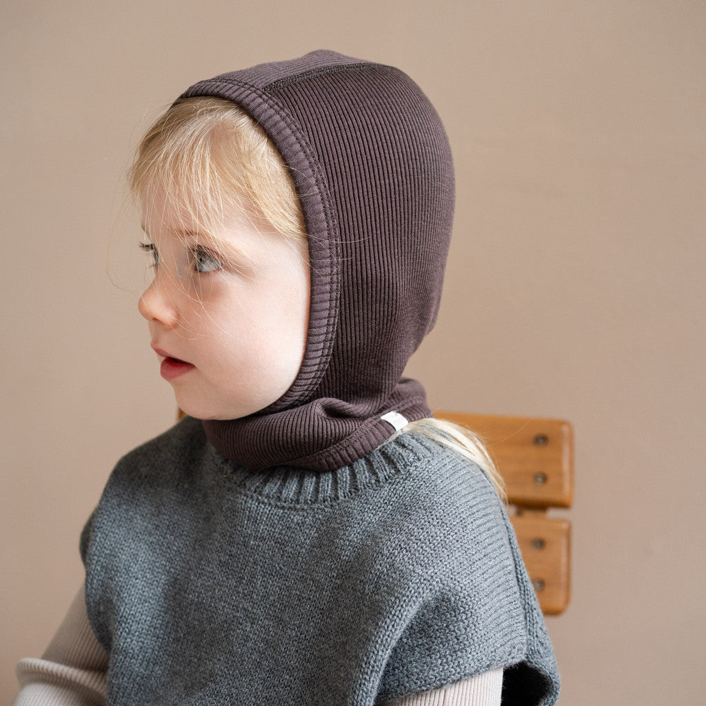 minimalisma Alephant - Children's wool balaclava Hat / Bonnet Dark Chocolate