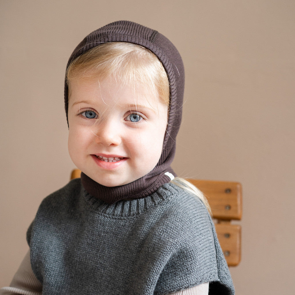 minimalisma Alephant - Children's wool balaclava Hat / Bonnet Dark Chocolate