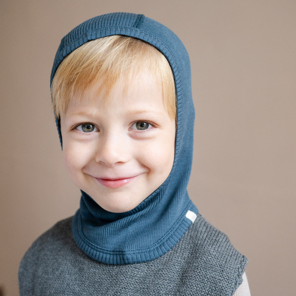 minimalisma Alephant - Children's wool balaclava Hat / Bonnet Surf Blue
