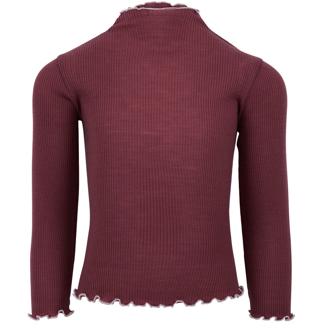minimalisma Alfina - Children's wool long sleeve mock neck top Blouse for kids Bordeaux with Peony