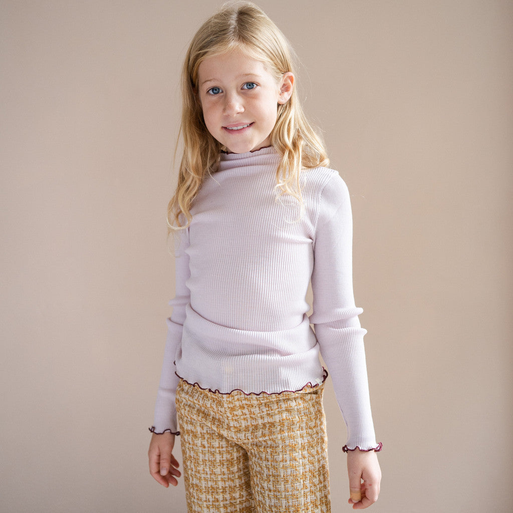 minimalisma Alfina - Children's wool long sleeve mock neck top Blouse for kids Peony with Bordeaux