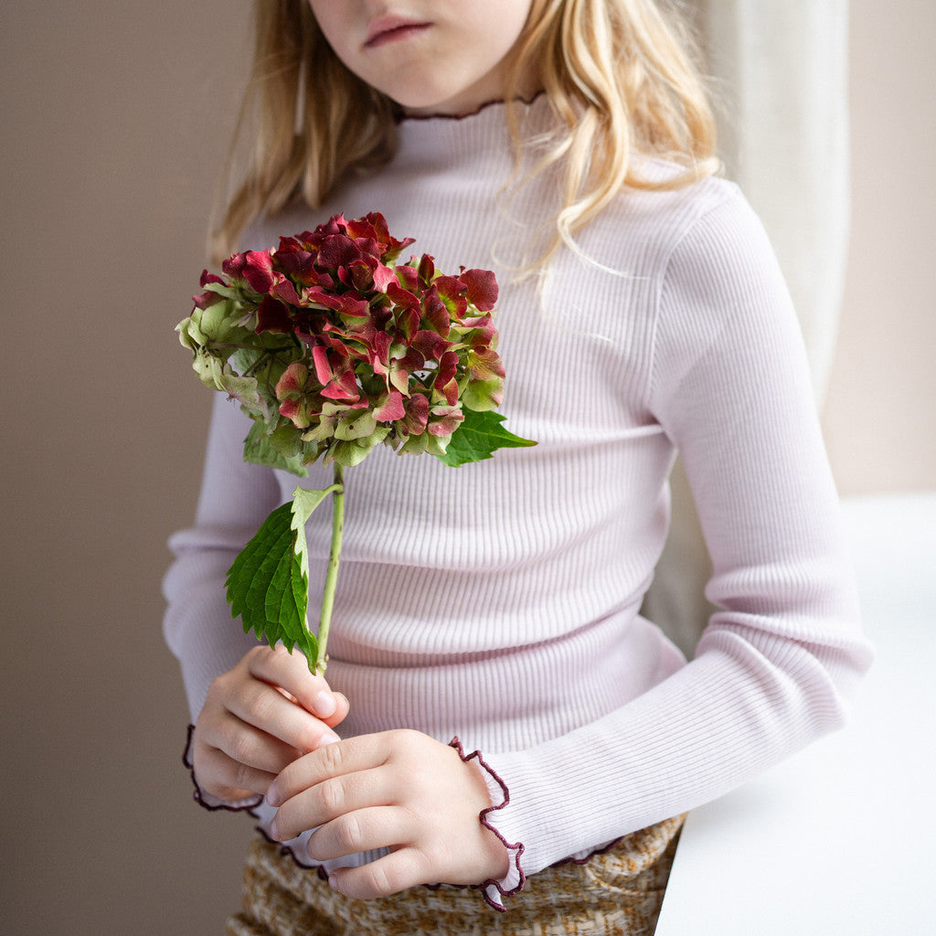 minimalisma Alfina - Children's wool long sleeve mock neck top Blouse for kids Peony with Bordeaux