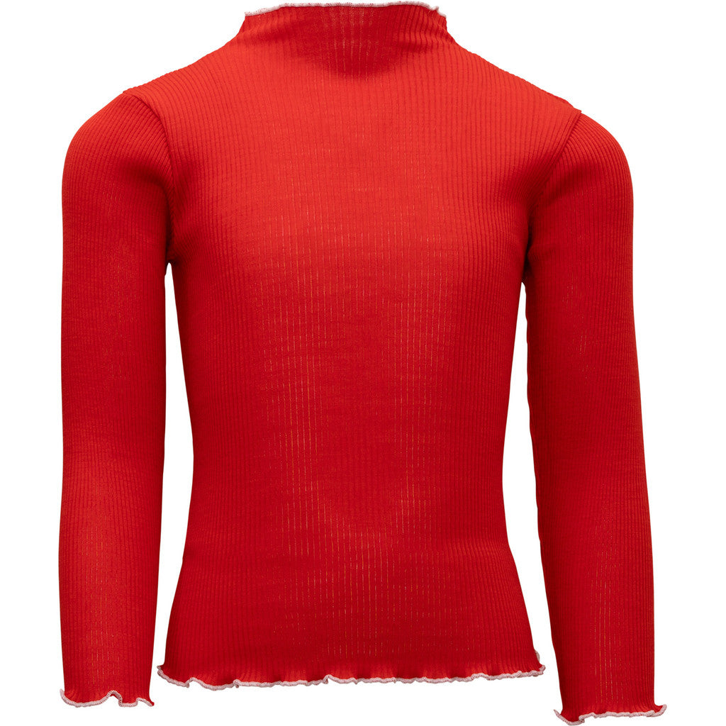 minimalisma Alfina - Children's wool long sleeve mock neck top Blouse for kids Red with Peony