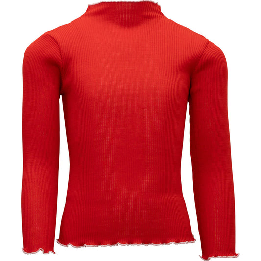 minimalisma Alfina - Children's wool long sleeve mock neck top Blouse for kids Red with Peony