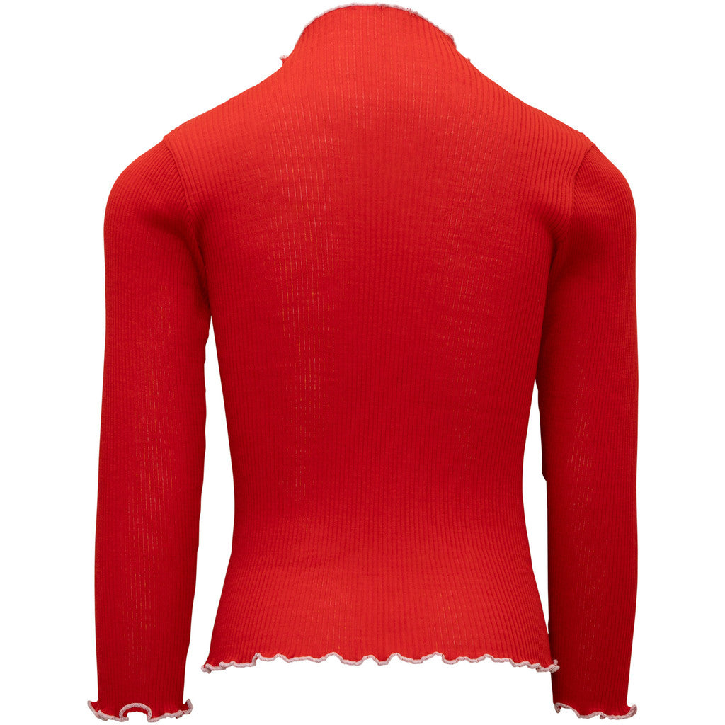minimalisma Alfina - Children's wool long sleeve mock neck top Blouse for kids Red with Peony