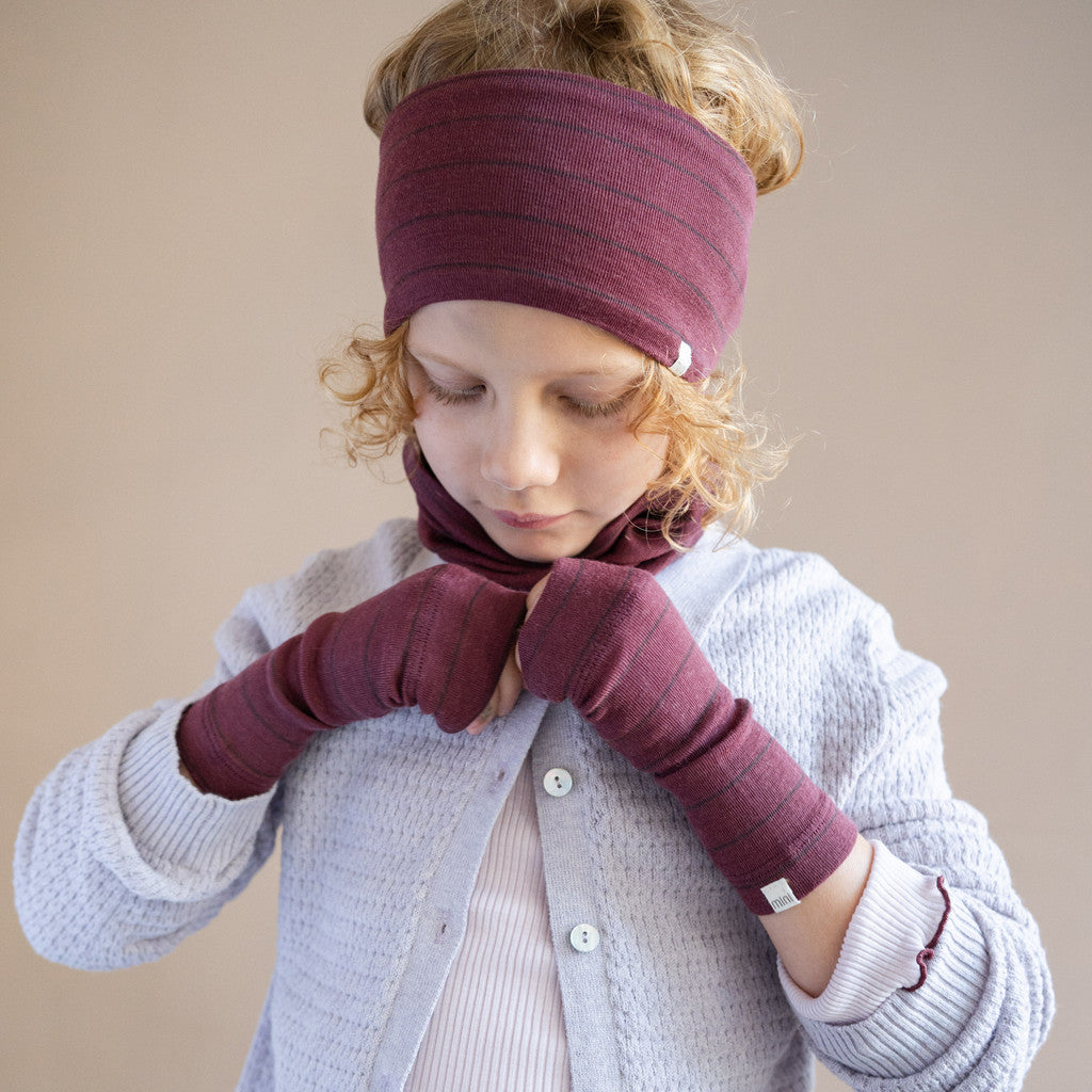 minimalisma Alin - Children's wool fingerless gloves Bib / Hairband / Acc Bordeaux Stripes