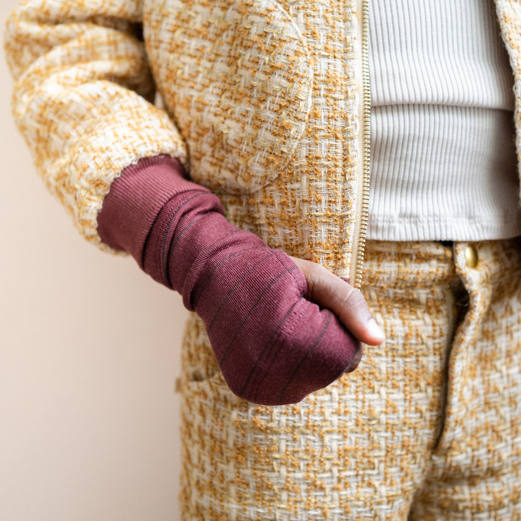 minimalisma Alin - Children's wool fingerless gloves Bib / Hairband / Acc Bordeaux Stripes