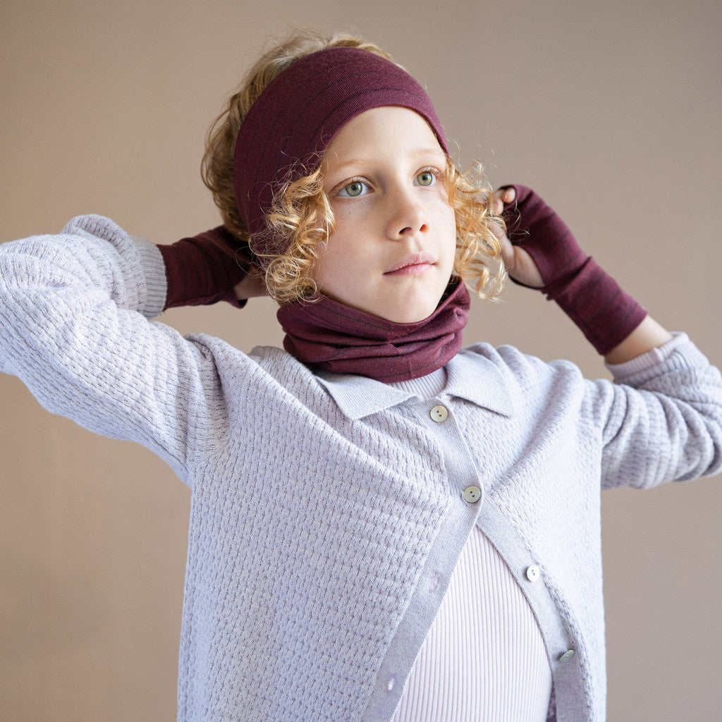 minimalisma Alva - Children's wool snood Bib / Hairband / Acc Bordeaux Stripes
