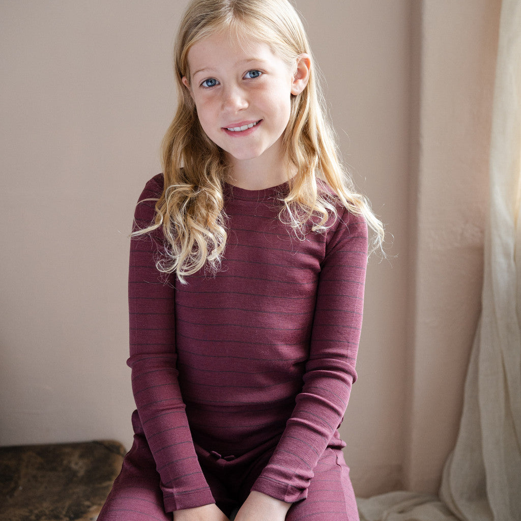 minimalisma Amigo - Children's wool long sleeve top Blouse for kids Bordeaux Stripes