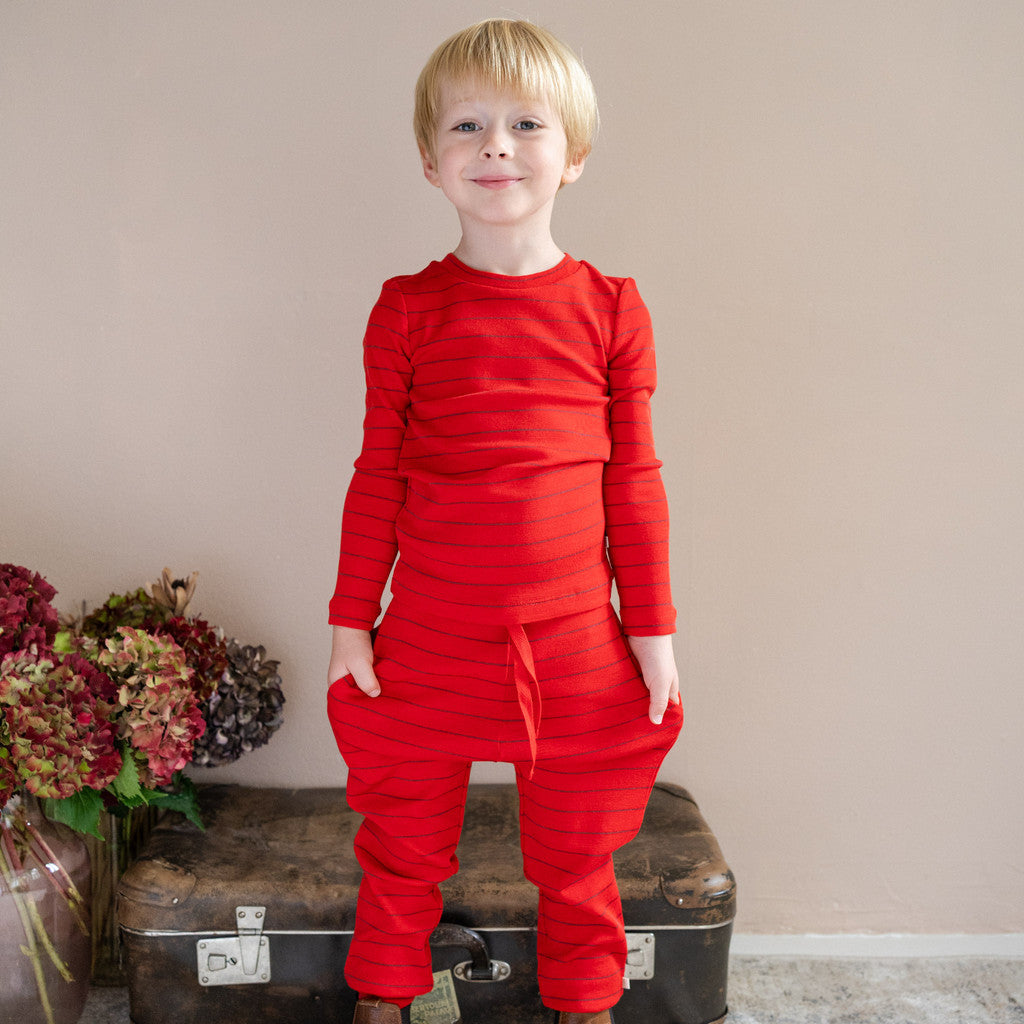 minimalisma Amigo - Children's wool long sleeve top Blouse for kids Red Stripes