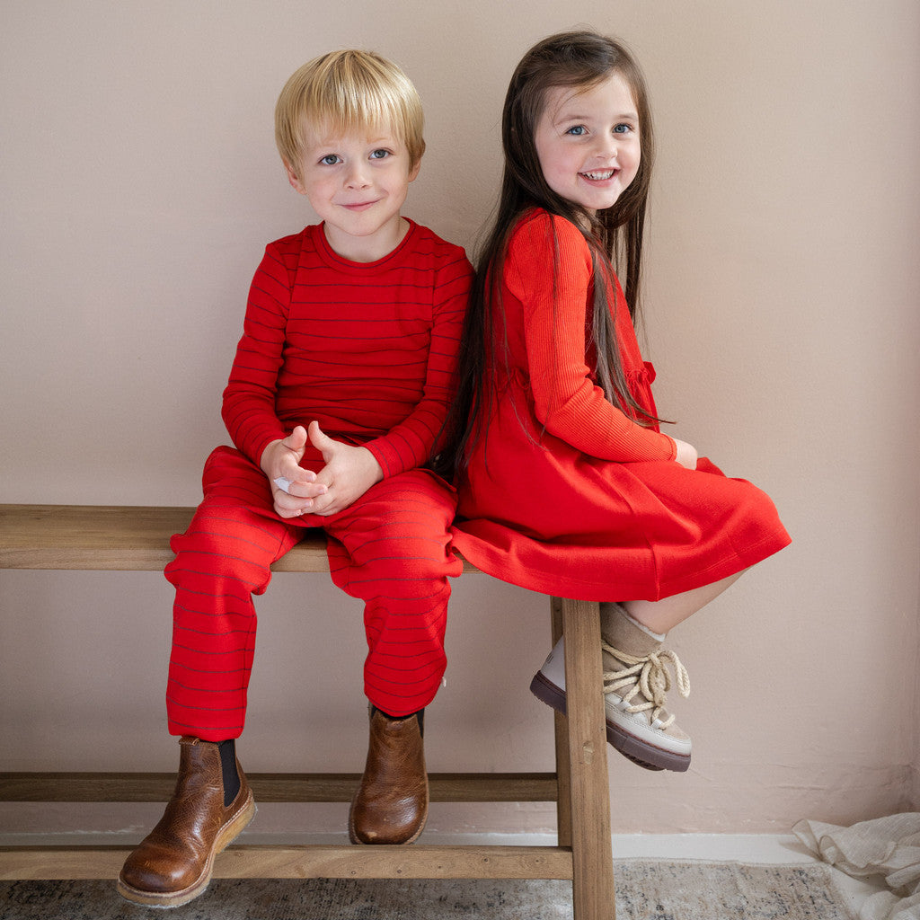 minimalisma Amigo - Children's wool long sleeve top Blouse for kids Red Stripes