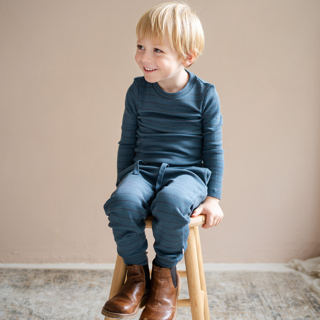 minimalisma Amigo - Children's wool long sleeve top Blouse for kids Surf Stripes