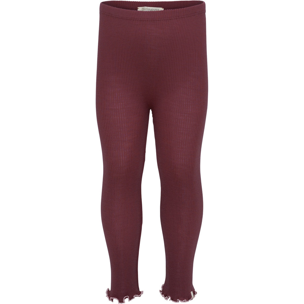 minimalisma Arona-frill - Babies and children's wool leggings Leggings / pants for babies and kids Bordeaux with Peony