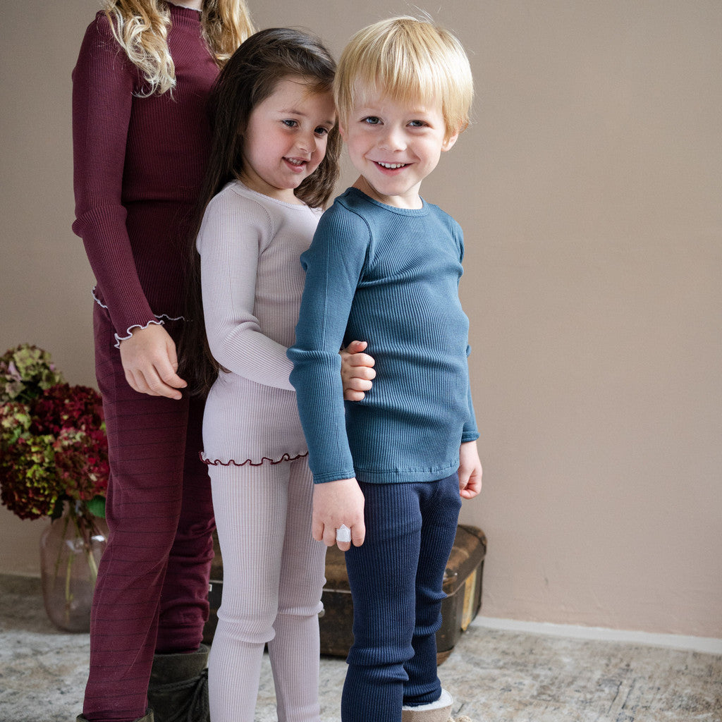 minimalisma Arona-frill - Babies and children's wool leggings Leggings / pants for babies and kids Peony with Bordeaux