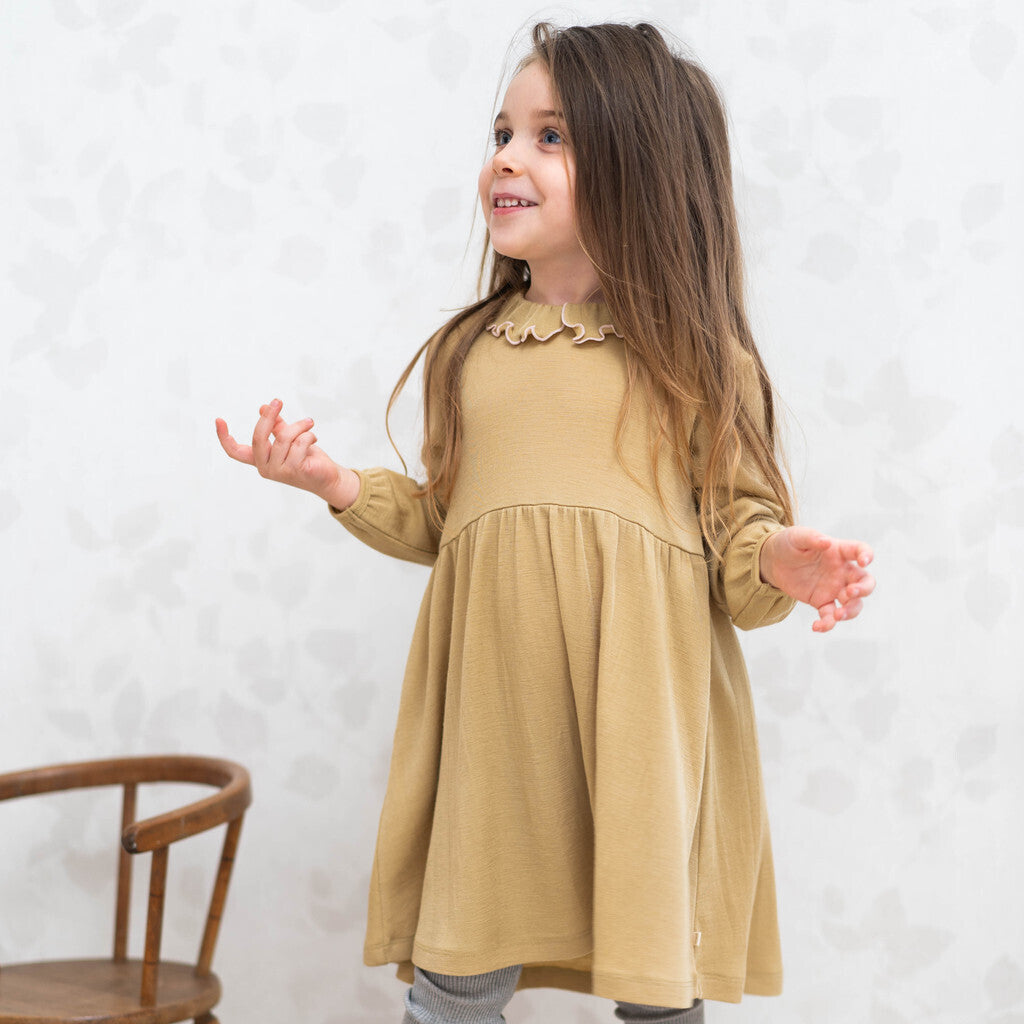 minimalisma Artistic 2-6Y Dress Hay with Pale Blush contrast