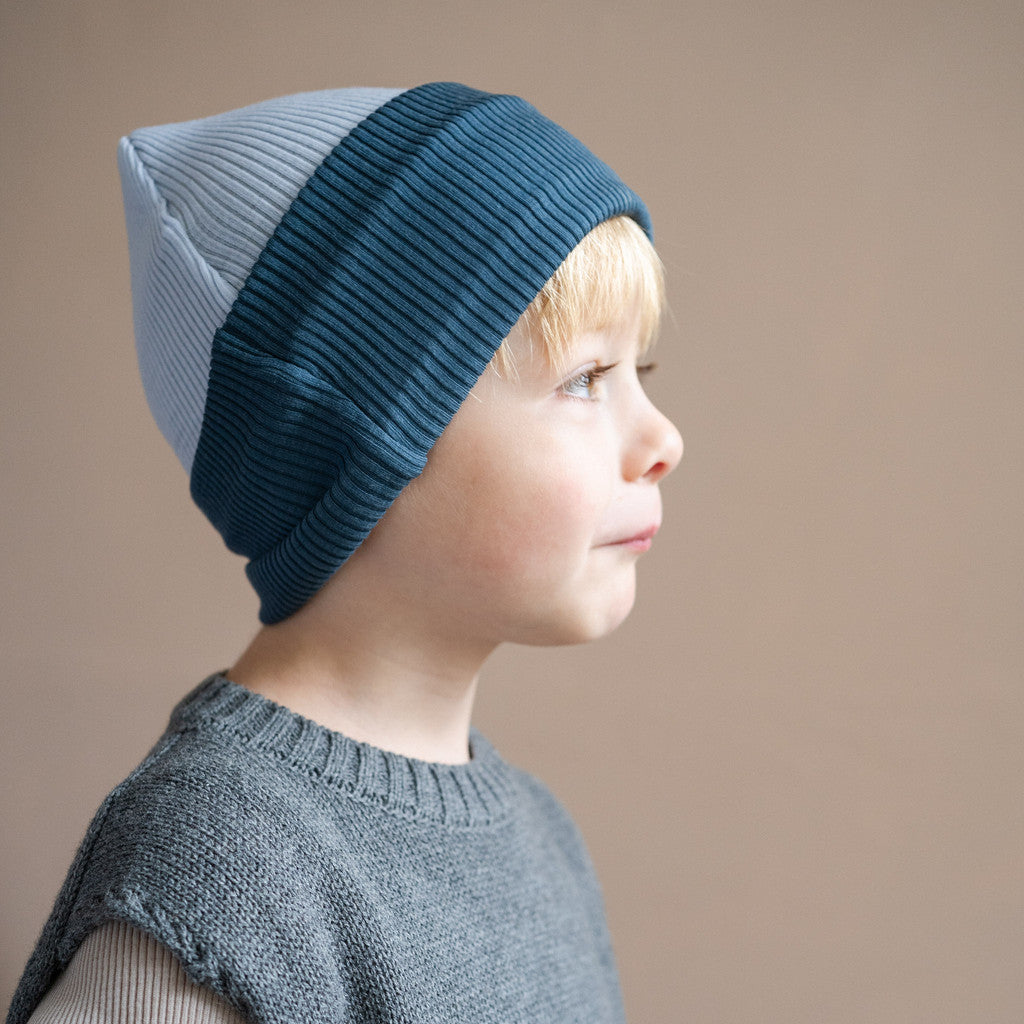 minimalisma Arvid contrast - Children's wool beanie Hat / Bonnet Frost Blue with Surf Blue