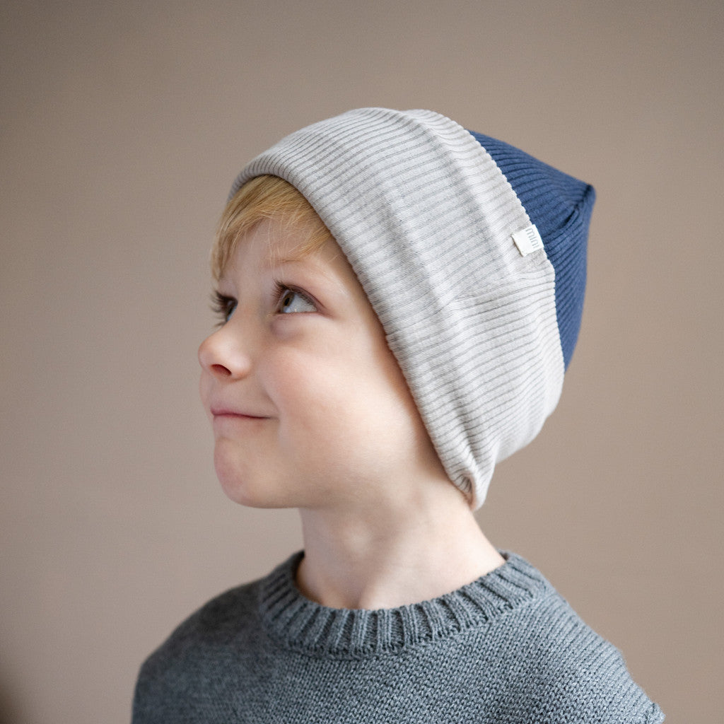 minimalisma Arvid contrast - Children's wool beanie Hat / Bonnet Night with Hemp