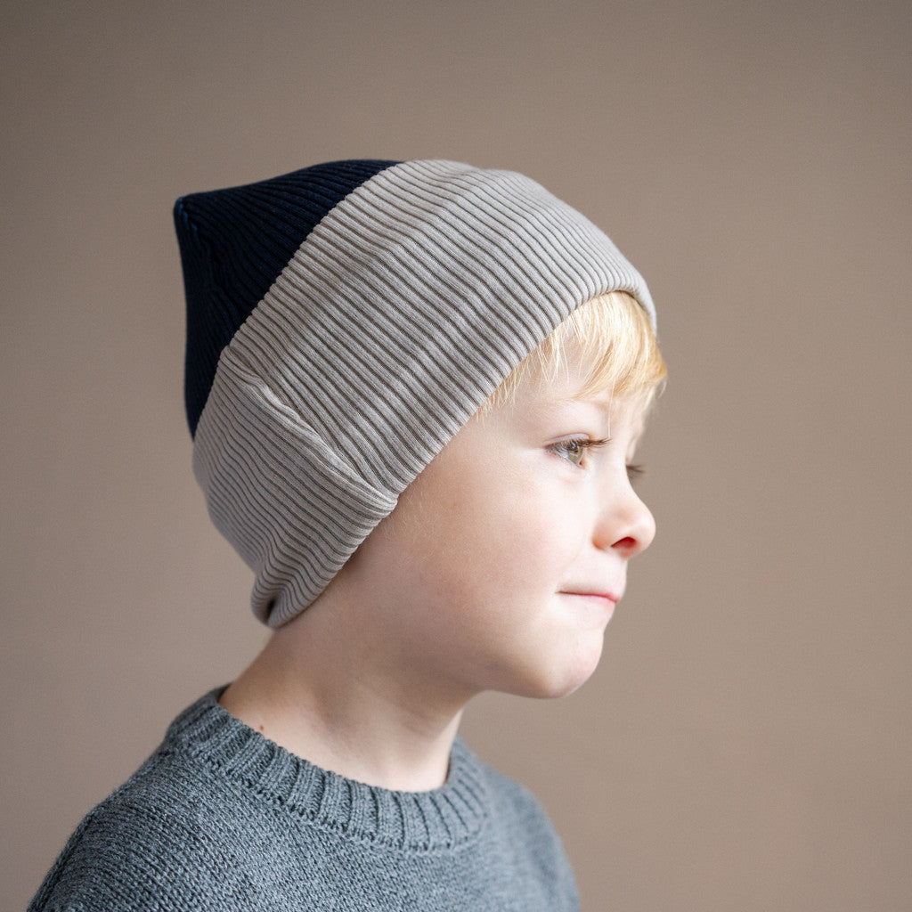 minimalisma Arvid contrast - Children's wool beanie Hat / Bonnet Night with Hemp
