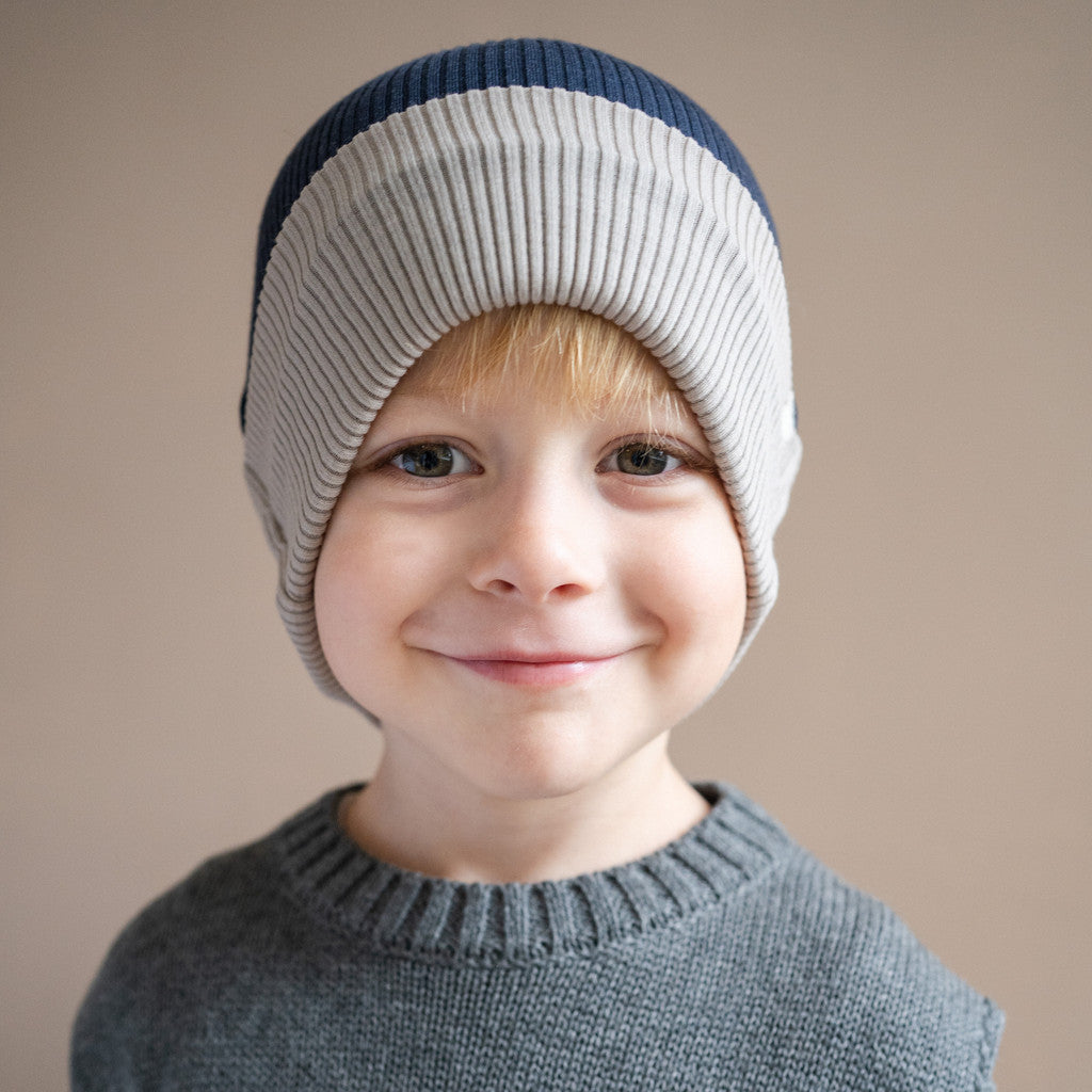 minimalisma Arvid contrast - Children's wool beanie Hat / Bonnet Night with Hemp