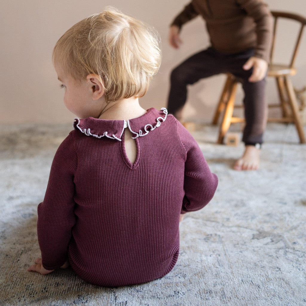 minimalisma Athena - Baby wool long sleeve collared bodysuit Body Bordeaux
