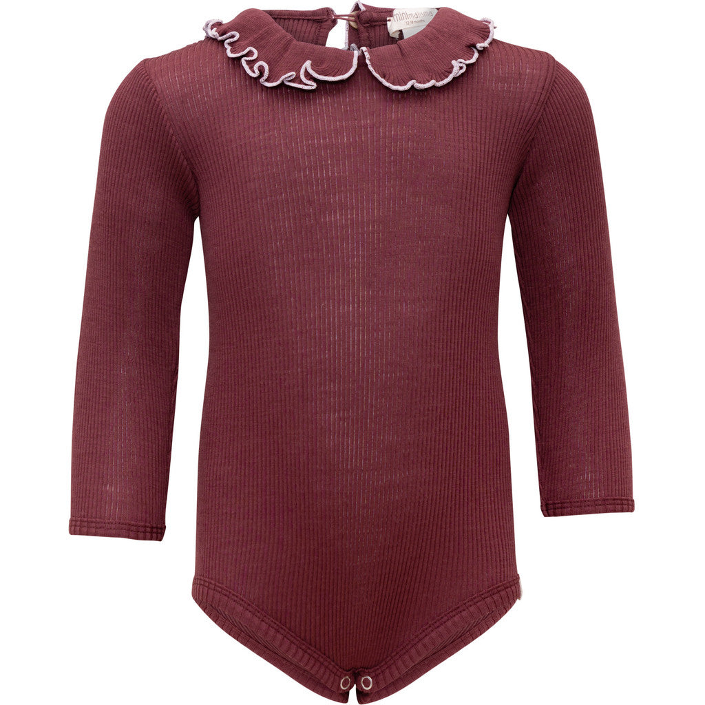 minimalisma Athena - Baby wool long sleeve collared bodysuit Body Bordeaux
