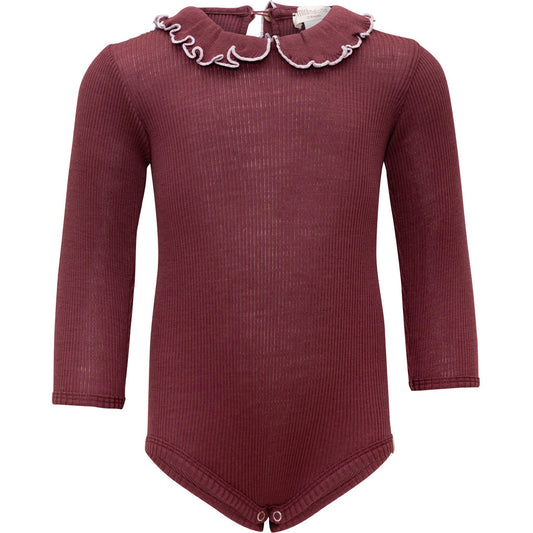 minimalisma Athena - Baby wool long sleeve collared bodysuit Body Bordeaux