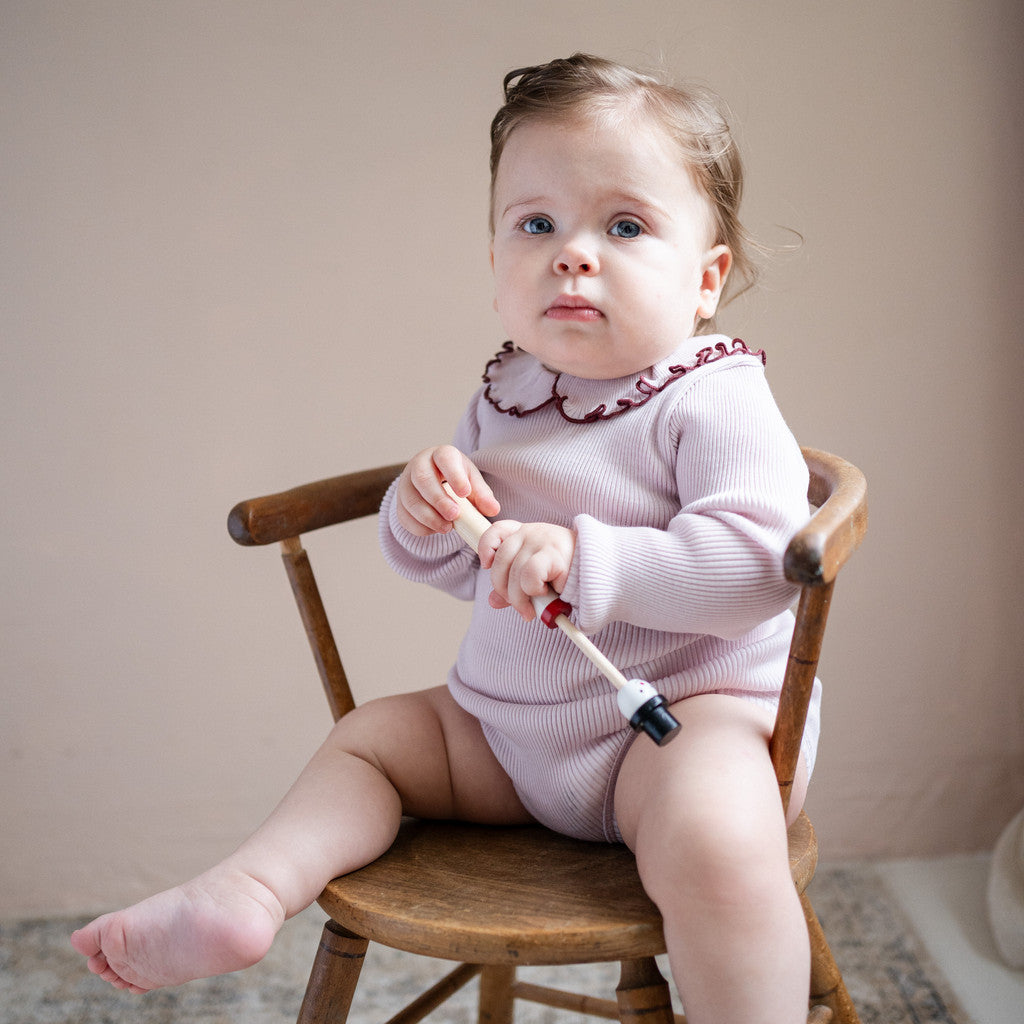 minimalisma Athena - Baby wool long sleeve collared bodysuit Body Peony