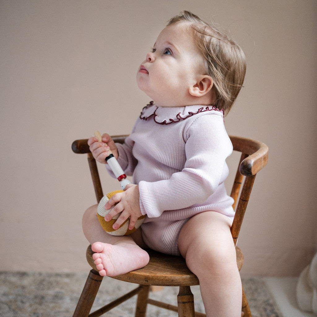 minimalisma Athena - Baby wool long sleeve collared bodysuit Body Peony