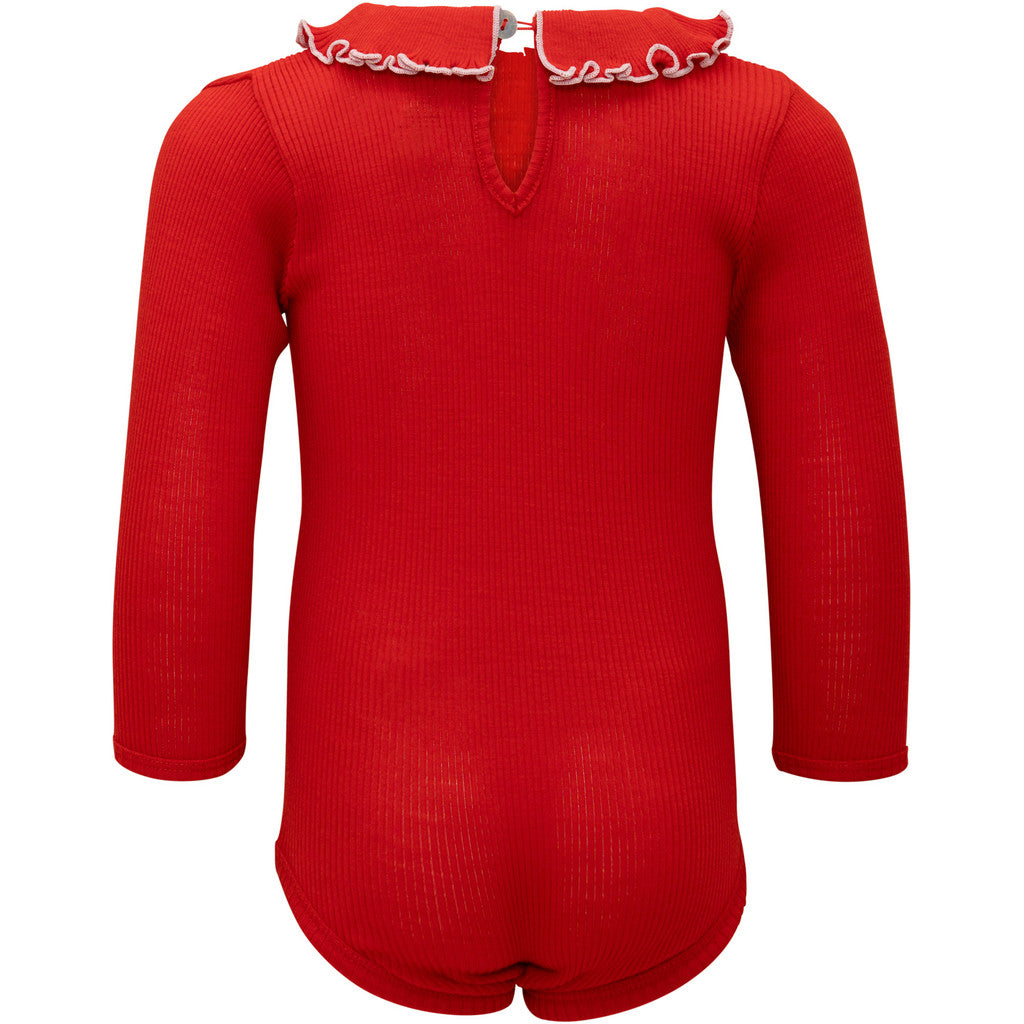 minimalisma Athena - Baby wool long sleeve collared bodysuit Body Red