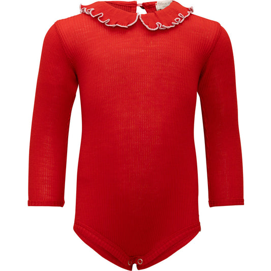 minimalisma Athena - Baby wool long sleeve collared bodysuit Body Red