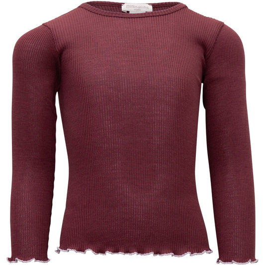 minimalisma Atlantic-frill - Children's wool long sleeve top Blouse for kids Bordeaux with Peony