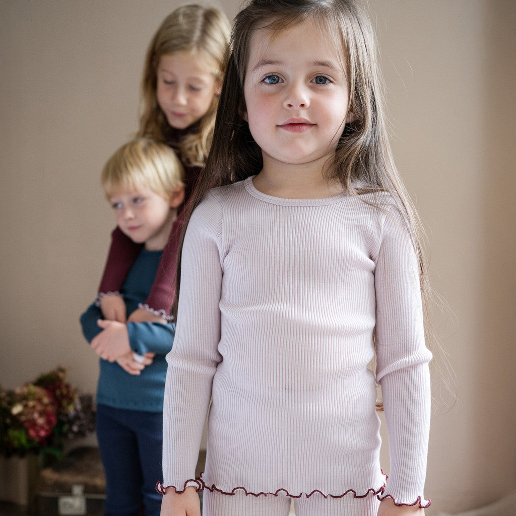 minimalisma Atlantic-frill - Children's wool long sleeve top Blouse for kids Peony with Bordeaux