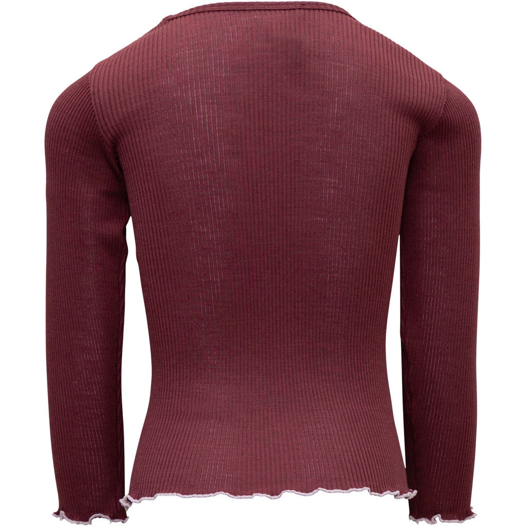 minimalisma Atlantic-frill - Children's wool long sleeve top Blouse for kids Bordeaux with Peony