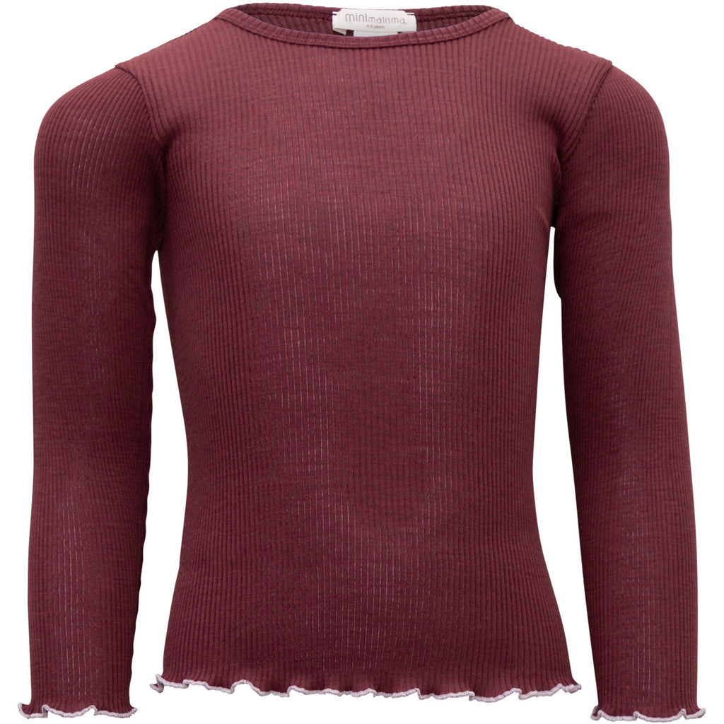 minimalisma Atlantic-frill - Children's wool long sleeve top Blouse for kids Bordeaux with Peony