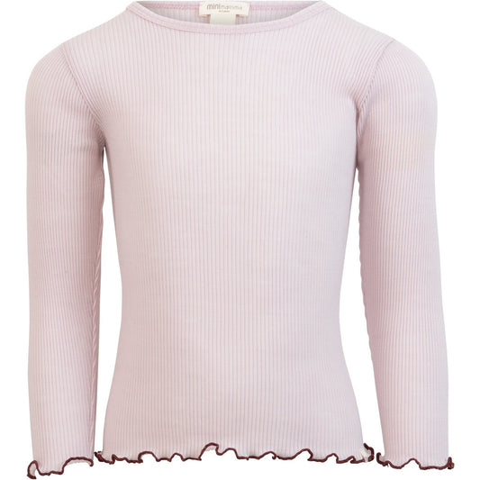 minimalisma Atlantic-frill - Children's wool long sleeve top Blouse for kids Peony with Bordeaux