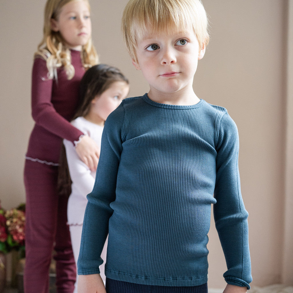 minimalisma Atlantic - Children's wool long sleeve top Blouse for kids Surf Blue