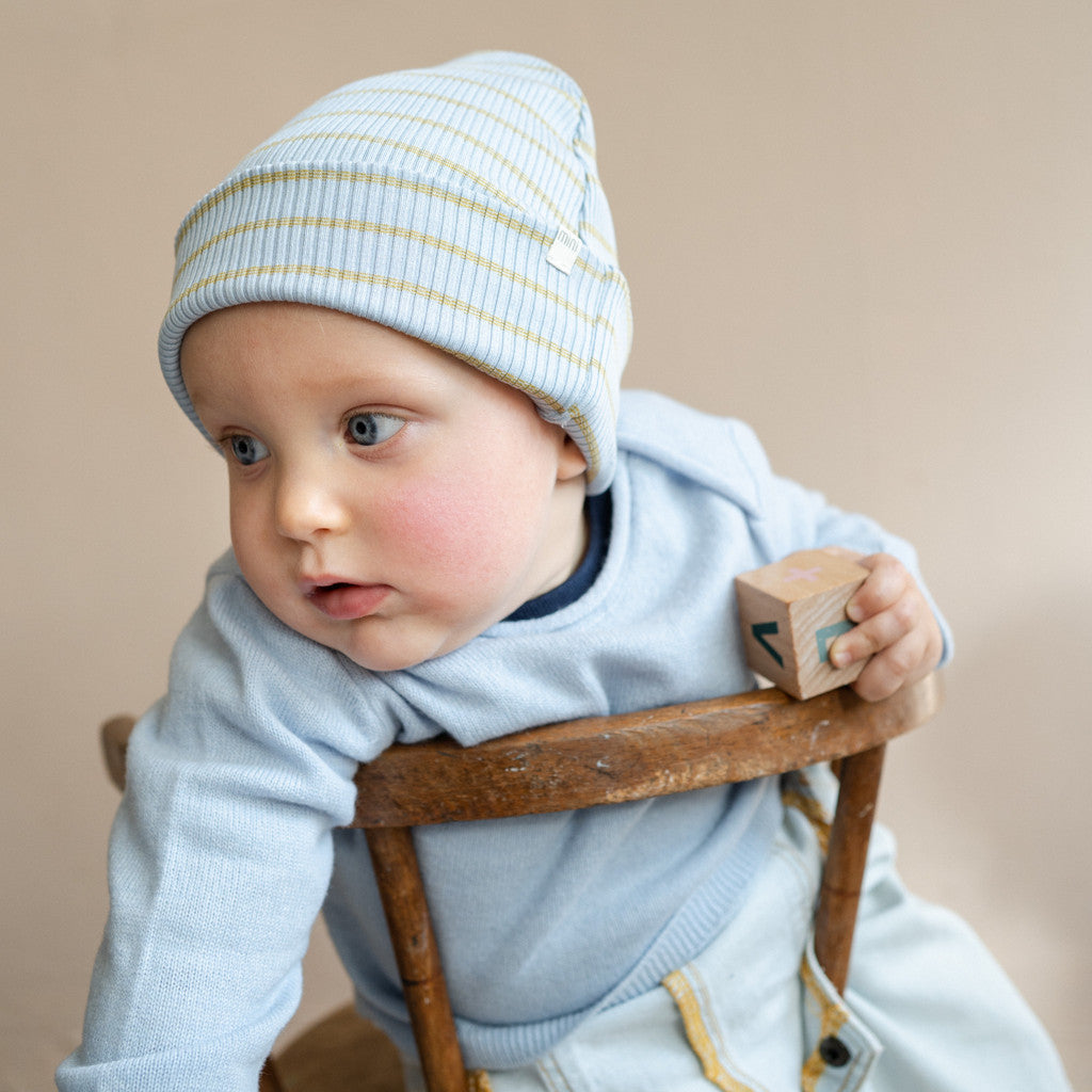 minimalisma Bambi - Children's silk beanie Hat / Bonnet Clear Olive Stripes