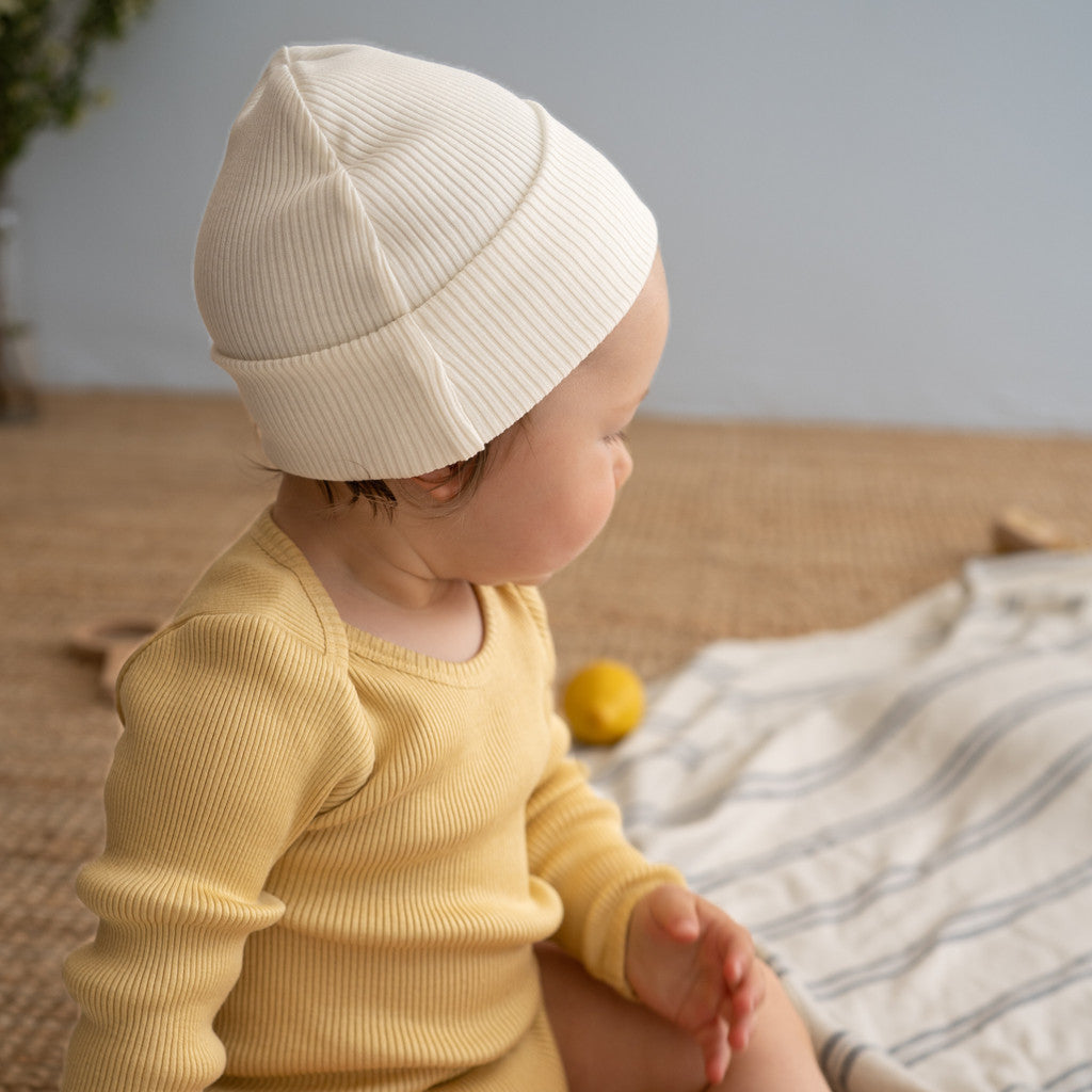 minimalisma Bambi - Children's silk beanie Hat / Bonnet Cream