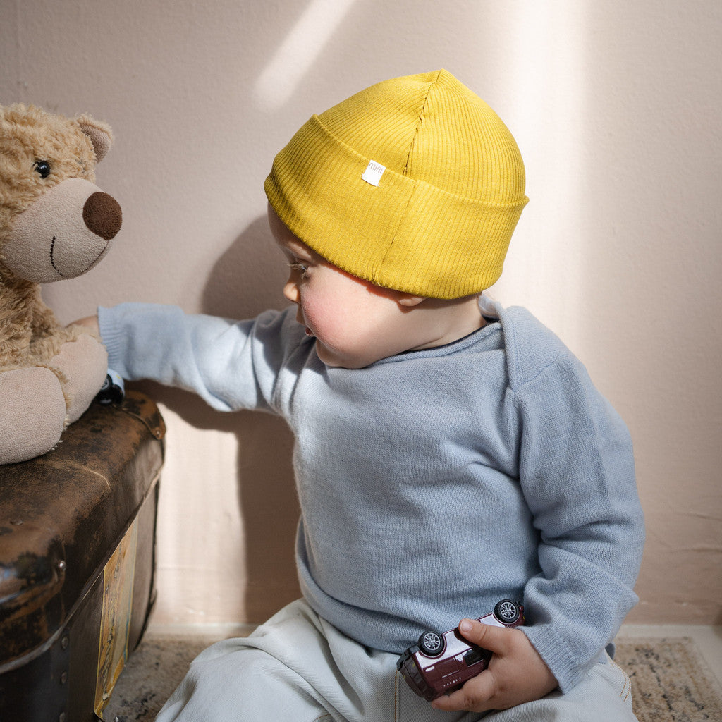 minimalisma Bambi - Children's silk beanie Hat / Bonnet Golden Olive