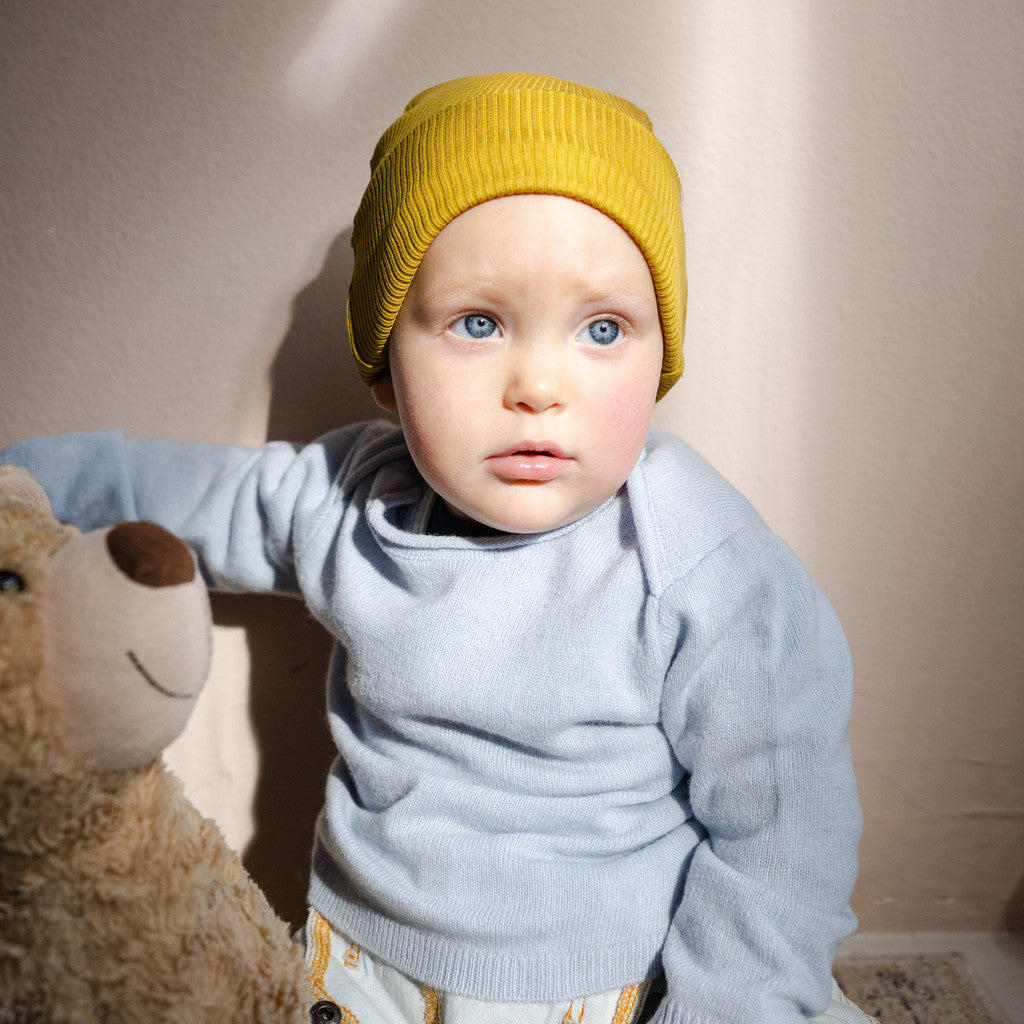 minimalisma Bambi - Children's silk beanie Hat / Bonnet Golden Olive