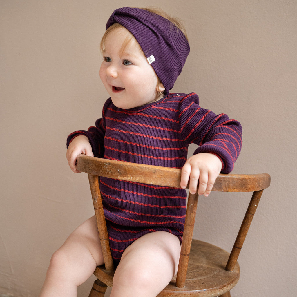 minimalisma Bandit - Baby silk long sleeve bodysuit Body Blackberry Red Stripes