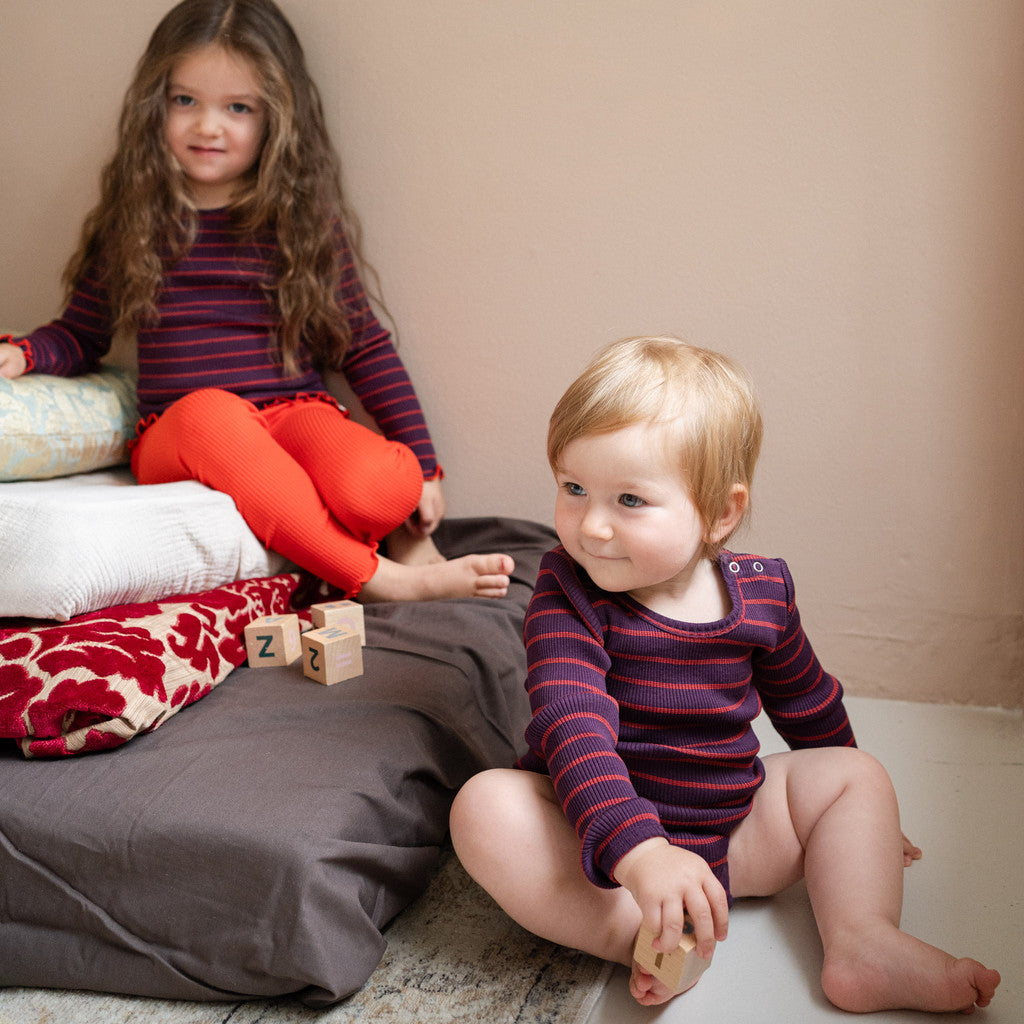 minimalisma Bandit - Baby silk long sleeve bodysuit Body Blackberry Red Stripes