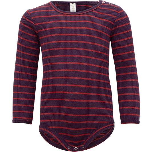 minimalisma Bandit - Baby silk long sleeve bodysuit Body Blackberry Red Stripes