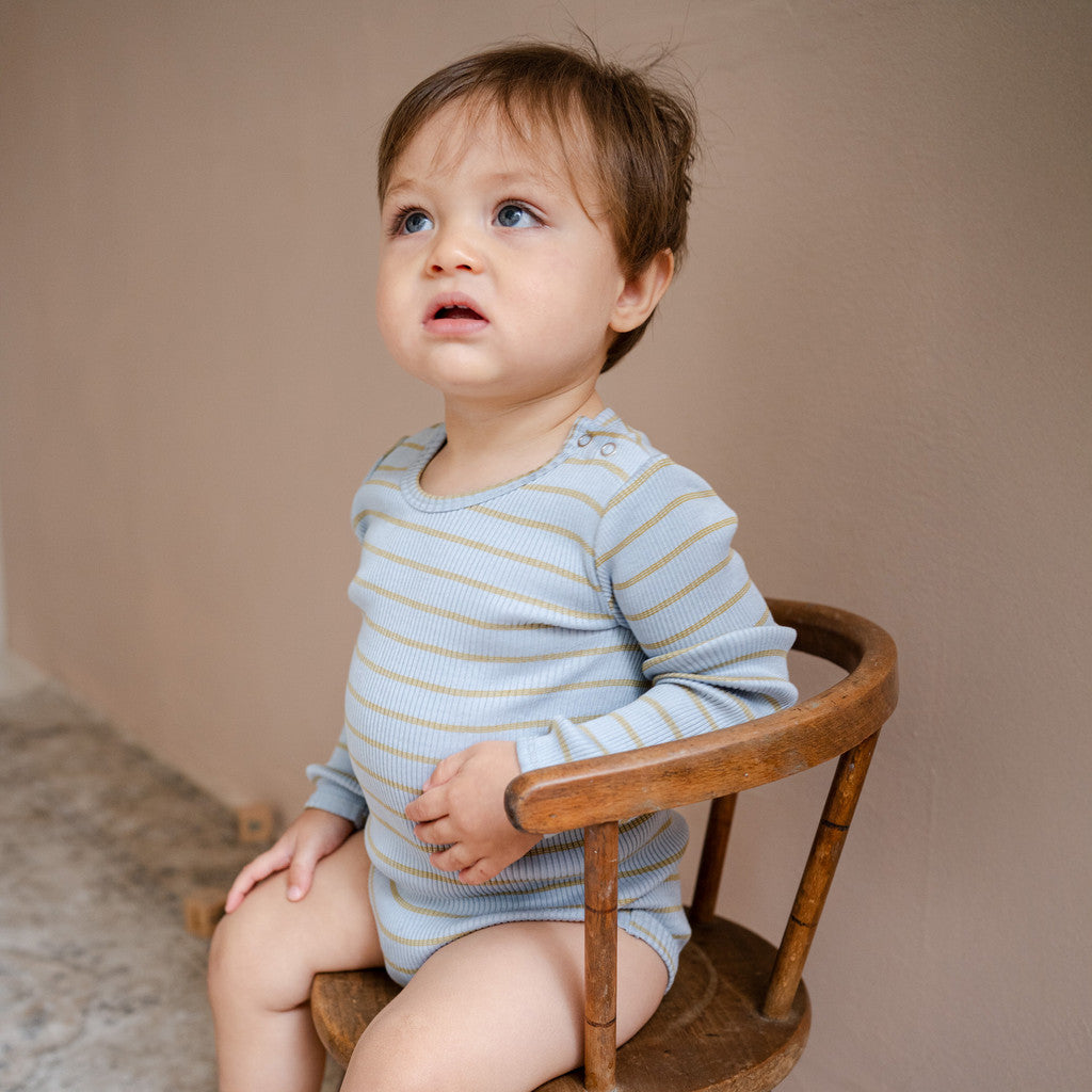minimalisma Bandit - Baby silk long sleeve bodysuit Body Clear Olive Stripes