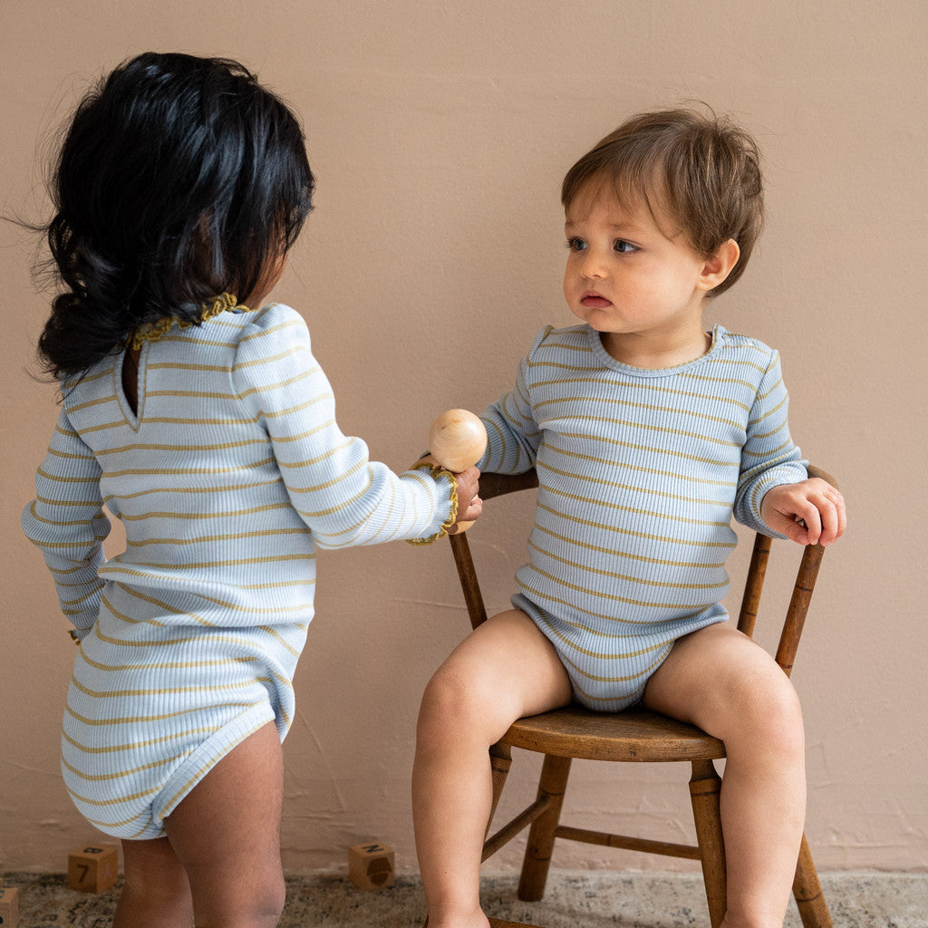 minimalisma Bandit - Baby silk long sleeve bodysuit Body Clear Olive Stripes